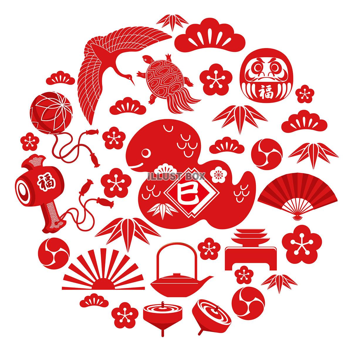 無料 年賀状2025イラスト・areira - 巳年のデザインテンプレートがおしゃれ、素材がかわいい、筆文字、和風、巳