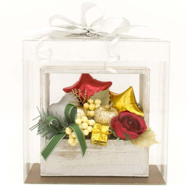 クリスマスアレンジ「スクエアシルバー クリスマスアレンジ」 バルーン電報 結婚式、誕生日、バレエ、ピアノ発表会に人気です ｍｃ0020