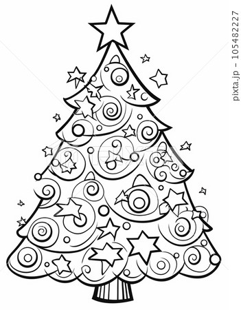無料のクリスマスツリーと星や雪の結晶のぬりえぬりえパーク