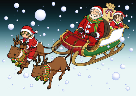 プレゼントいっぱいのサンタクロースイラストのフリー素材イラストイメージ