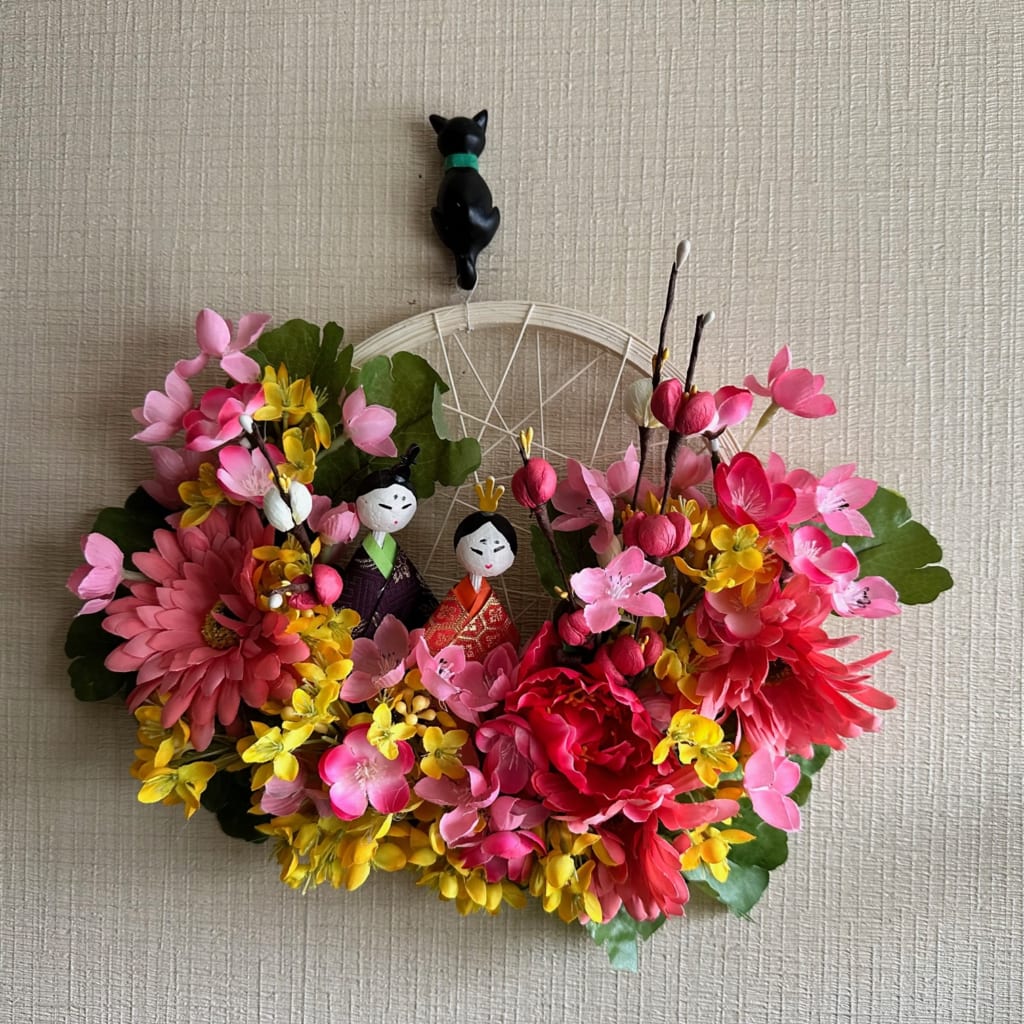 そろろん♡ひな祭り♡桜♡フラワーリース 100均造花 ふわふわ桜満開