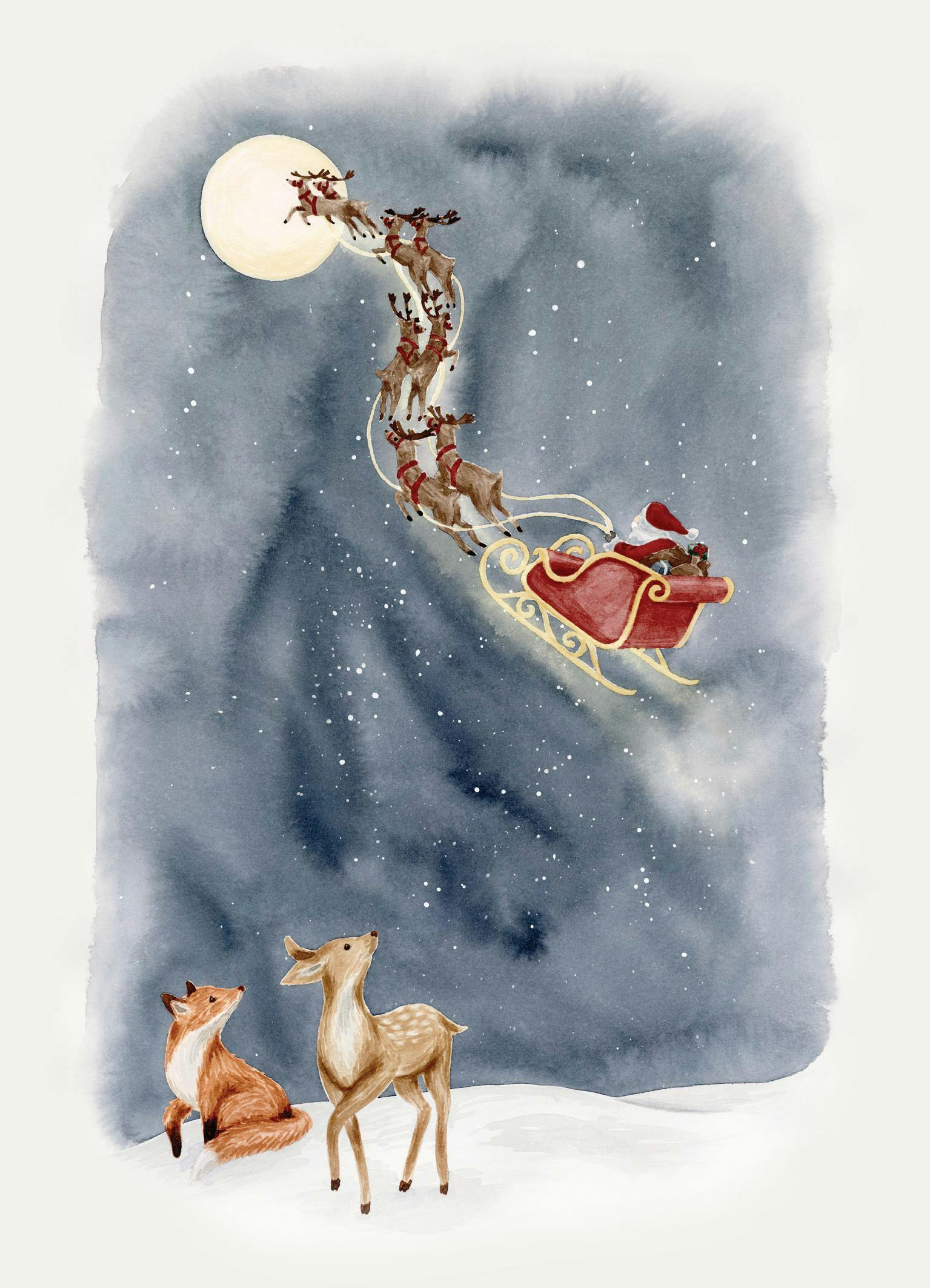 クリスマス☆ソリ☆サンタクロース トナカイ サンタとトナカイとプレゼントを積んだソリの