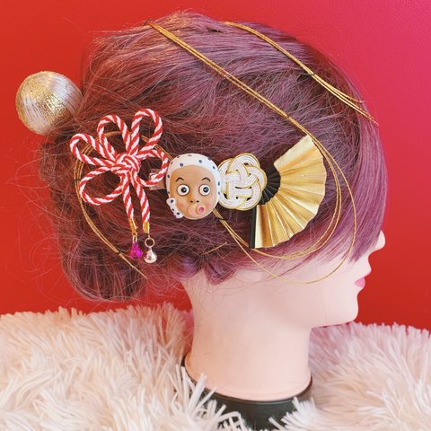 ハンドメイド ヘッドギアお祭り☆金箔☆よさこい☆夏祭り☆組紐アレンジ☆水引髪飾り☆成人式髪飾り☆結婚式☆白無垢☆和装☆袴ヘア☆卒業式髪飾り ☆和装☆ゴールド☆畳縁☆水引髪飾り☆成人式☆髪飾り☆かすみ草☆リボン☆髪飾り☆成人式☆ - Airu♥️minne 国内