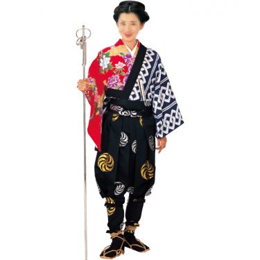 簡易金棒衣装・簡易手古舞衣装 たっつけ風袴半身柄違い 市松・桜 ・市松桜・獅子毛・三つ巴・格子 8009 8010 8011 80128013edo8009-nm8013の激安販売は法被と鯉口シャツ えどわん 本店