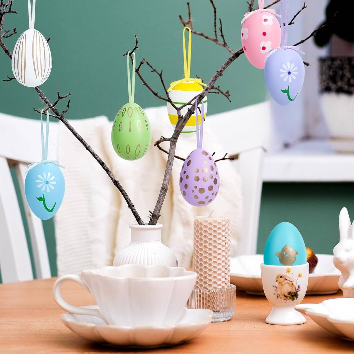 イースターエッグ ガーランド ベクトル イラスト フラット スタイルのシンプルなイースター ガーランド カラフルな卵の休日の装飾分離されたベクトルクリップ アートPremiumベクトル素材