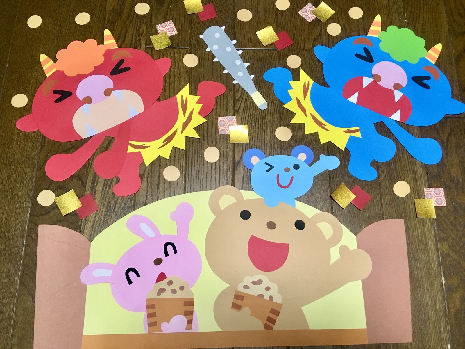 2月の節分の壁面飾り 👹節分の壁面👹 毎年のことながら、お正月が終わったと思ったらもうすぐに恵方巻きの飾り付けがあちらこちらに 。次から次へと行事がやってきますね〜💦 なんだか色々と追いつけません 💦節分せつぶん節分製作節分祭節分の日節分👹豆