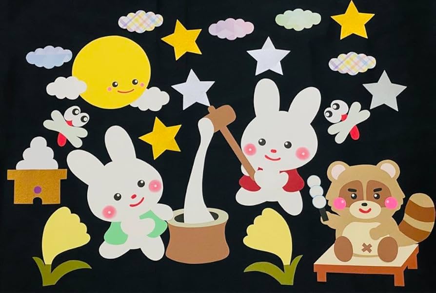 秋 お月見 壁面 十五夜 うさぎ もちつき ハンドメイド ミニチュア うさぎさんと団子のお