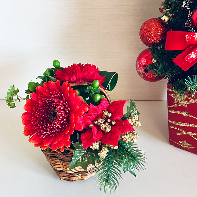 クリスマス アレンジメント ポインセチア 造花 卓上 アレンジ 赤 インテリア M-467 : IMPISH from NaoColour - 通販- Yahoo!ショッピング