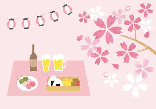 花見をする夫婦のフリーイラストフリーイラスト・クラシック フリクラ