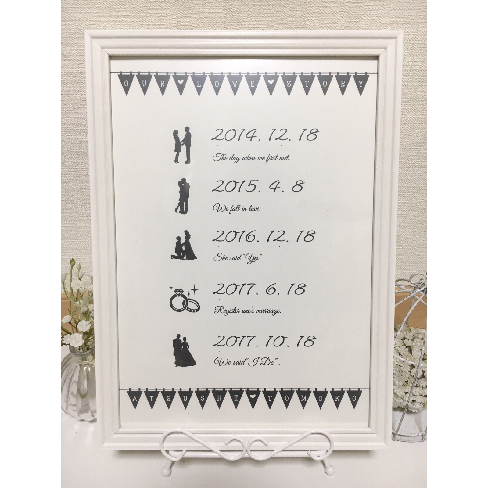 ラブストーリー A4サイズ ウッド ホワイト 黒板風 ナチュラル 結婚式 ウェディング 送料無料 08WB01911Wedding*momo-noha