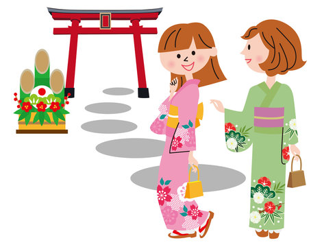 初詣をする牛 丑 のイラスト園だより、おたよりで使えるかわいいイラストの無料素材集 イラストだより