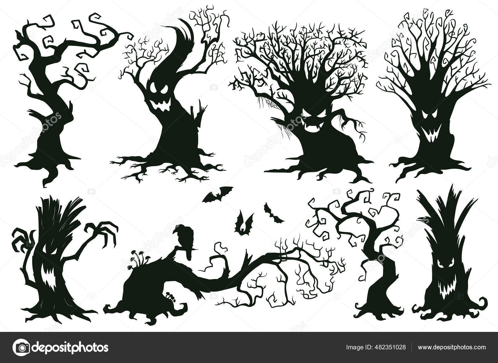 ハロウィンイラスト、墓地と木のイラスト、ベクトルのイラスト素材・ベクター Image 87350336