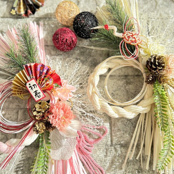 しめ縄 飾り おしゃれ 正月飾り 手作り しめ縄リース 玄関 ピンク 3way