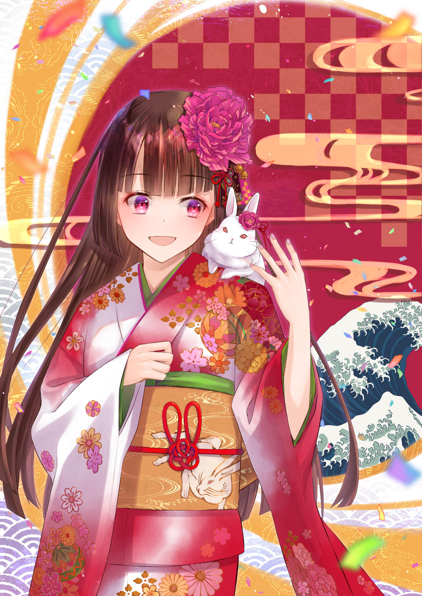 お年賀・熨斗紙テンプレート金赤５本水引：イラスト無料