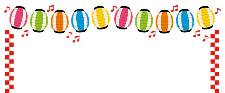 フリーイラスト提灯と綿菓子やリンゴ飴などの夏祭りの飾り枠パブリックドメインQ：著作権フリー画像素材集