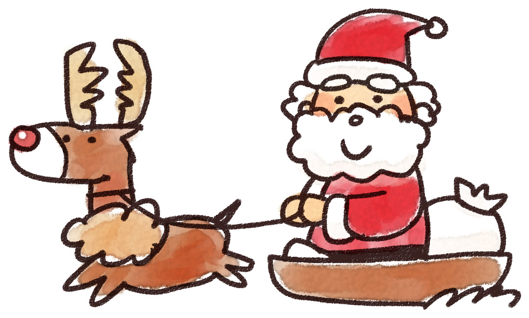 プレゼントするサンタのクリスマスカードイラストのフリー素材イラストイメージ