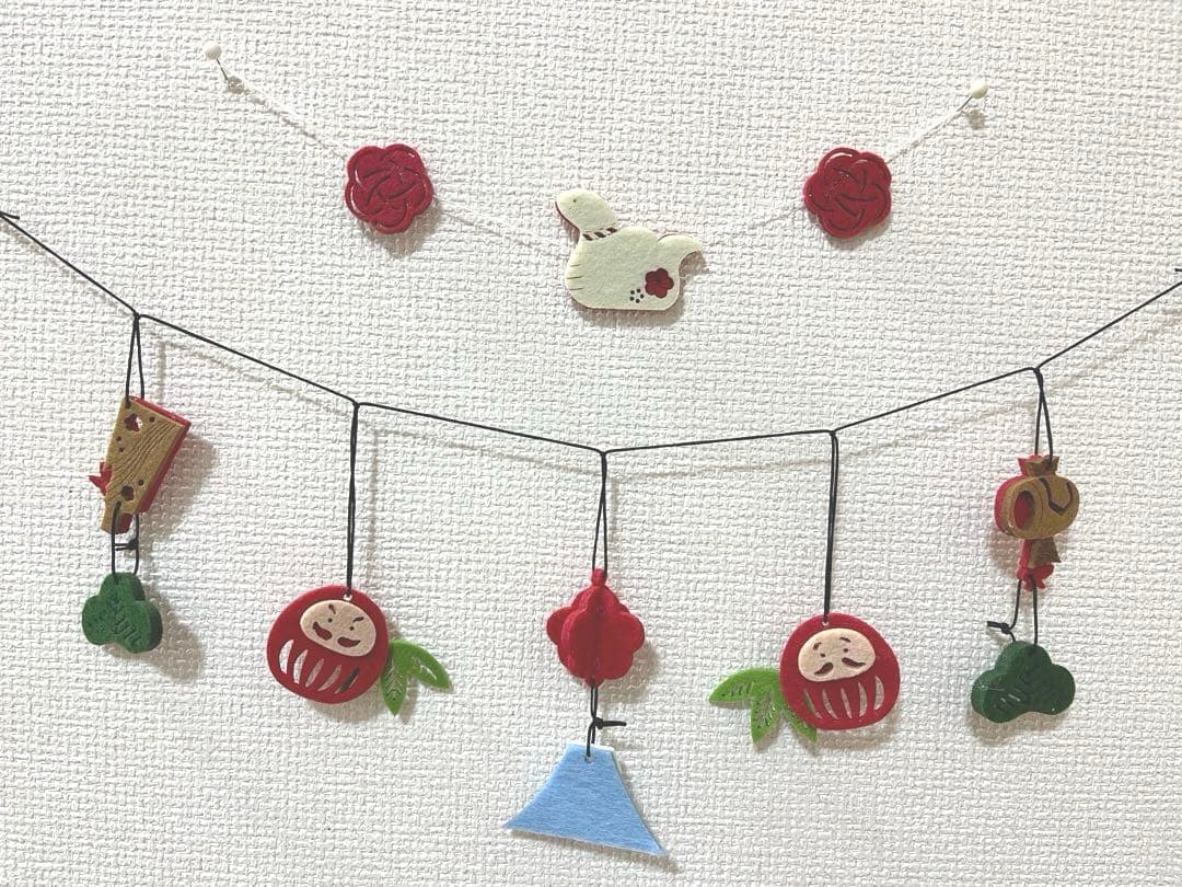 お正月ガーランド フェルトガーランド お正月木の雛人形・五月人形人と木