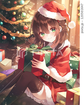 クリスマスのワンポイントイラスト サンタクロースの格好をした女の子のイラスト無料イラスト素材TemplateBox