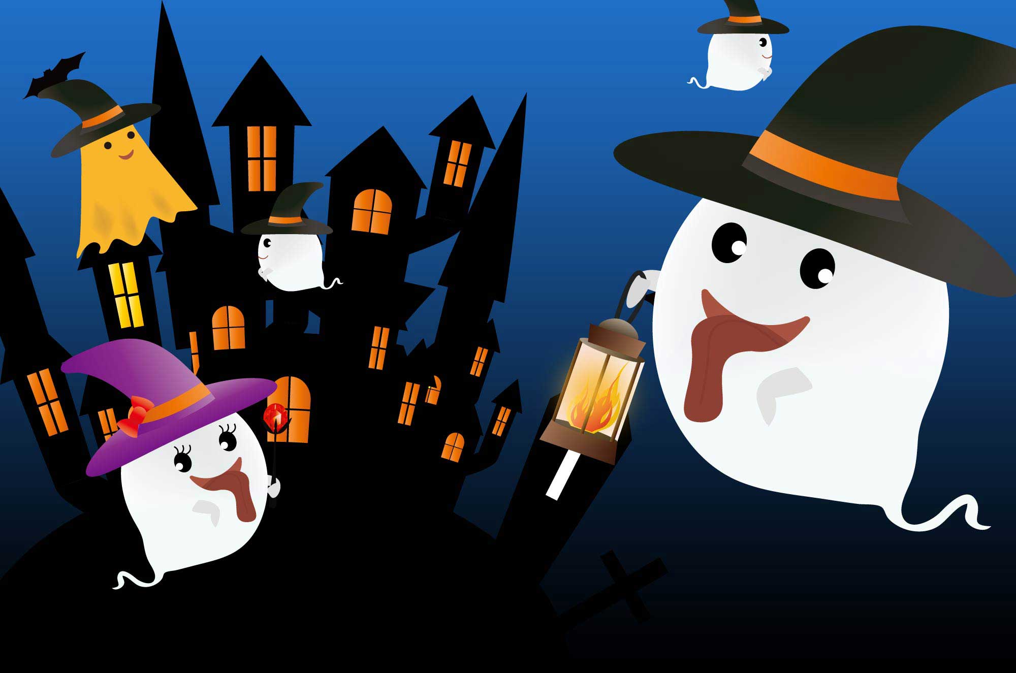 かわいいハロウィンのおばけ 幽霊 が踊る 秋の無料イラスト33013素材Good