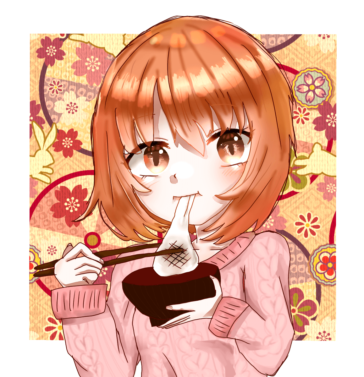 お餅を食べる子供 女の子 の無料 フリー イラストかわいい手描きの無料素材「てがきっず」保育園・小学校・介護施設にぴったりのフリー素材イラスト