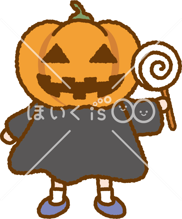 ハロウィンの、帽子をかぶった、カボチャのおばけの無料イラストイラストセンタ