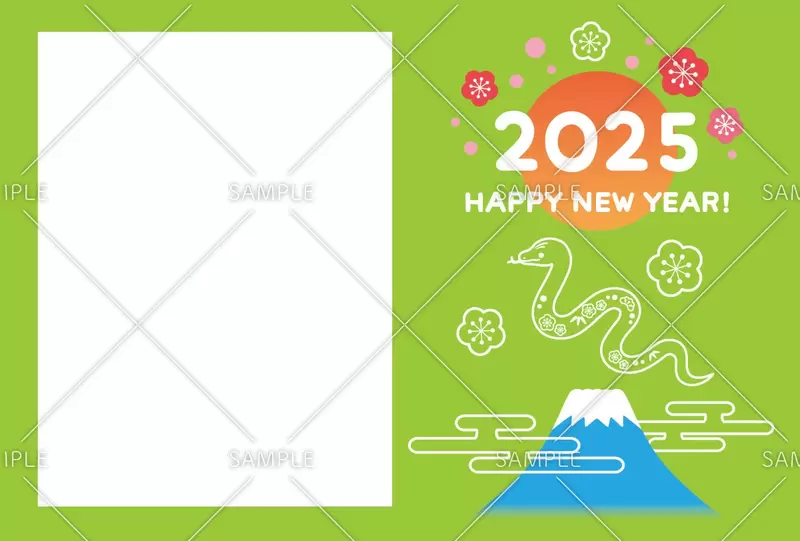 wordで編集可能＆無料で使える2025年 令和7年 の年賀状テンプレートです。丸まったヘ