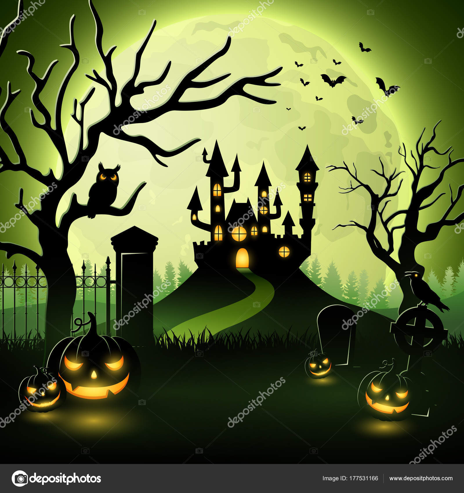 ハロウィンの背景に城 怖いカボチャ ストックベクター ©dreamcreation01 177531166