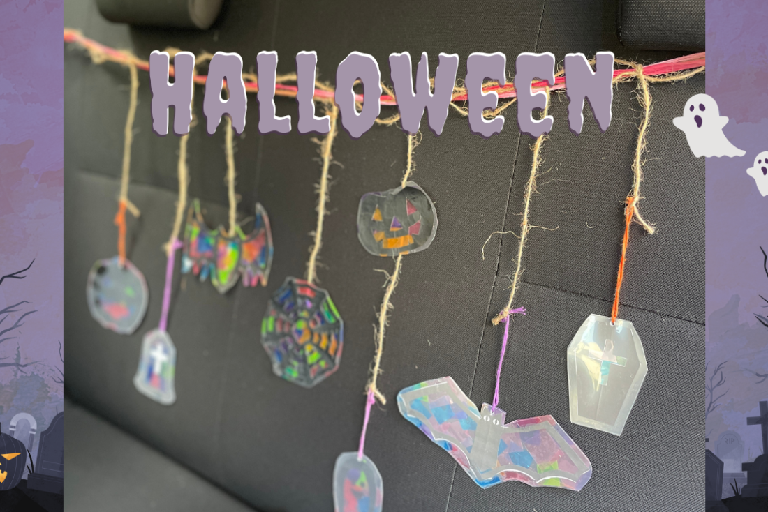 ステンドグラス ハロウィンⅡ 身近な材料で簡単にステンドグラス風ハロウィンモビールを