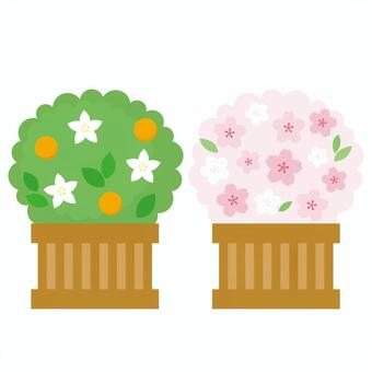 ひな飾りの橘と桃 フェルトフラワー桃の節句、ひな祭り