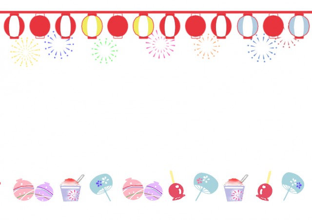 カラフルなかわいいイラストとネイビー背景の夏祭りポスターの無料ポスターテンプレート 14693 - デザインAC