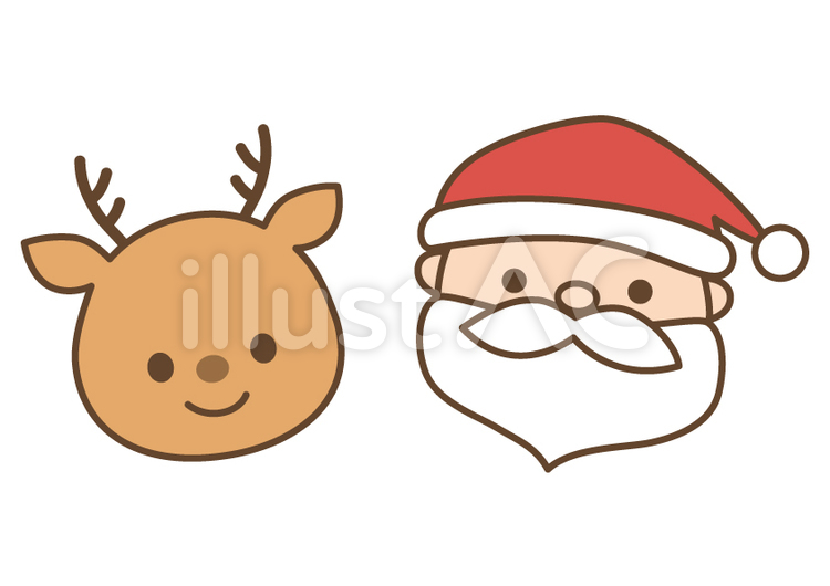 クリスマスツリーのサンタとトナカイイラストのフリー素材イラストイメージ