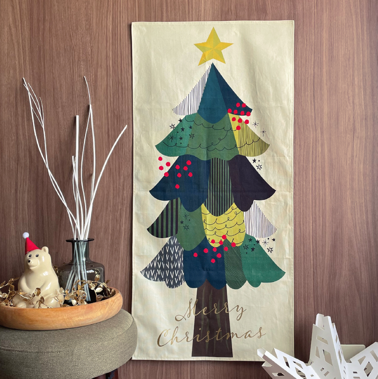 クリスマスタペストリーキルト クリスマスツリーのミニタペストリー 2+petit+