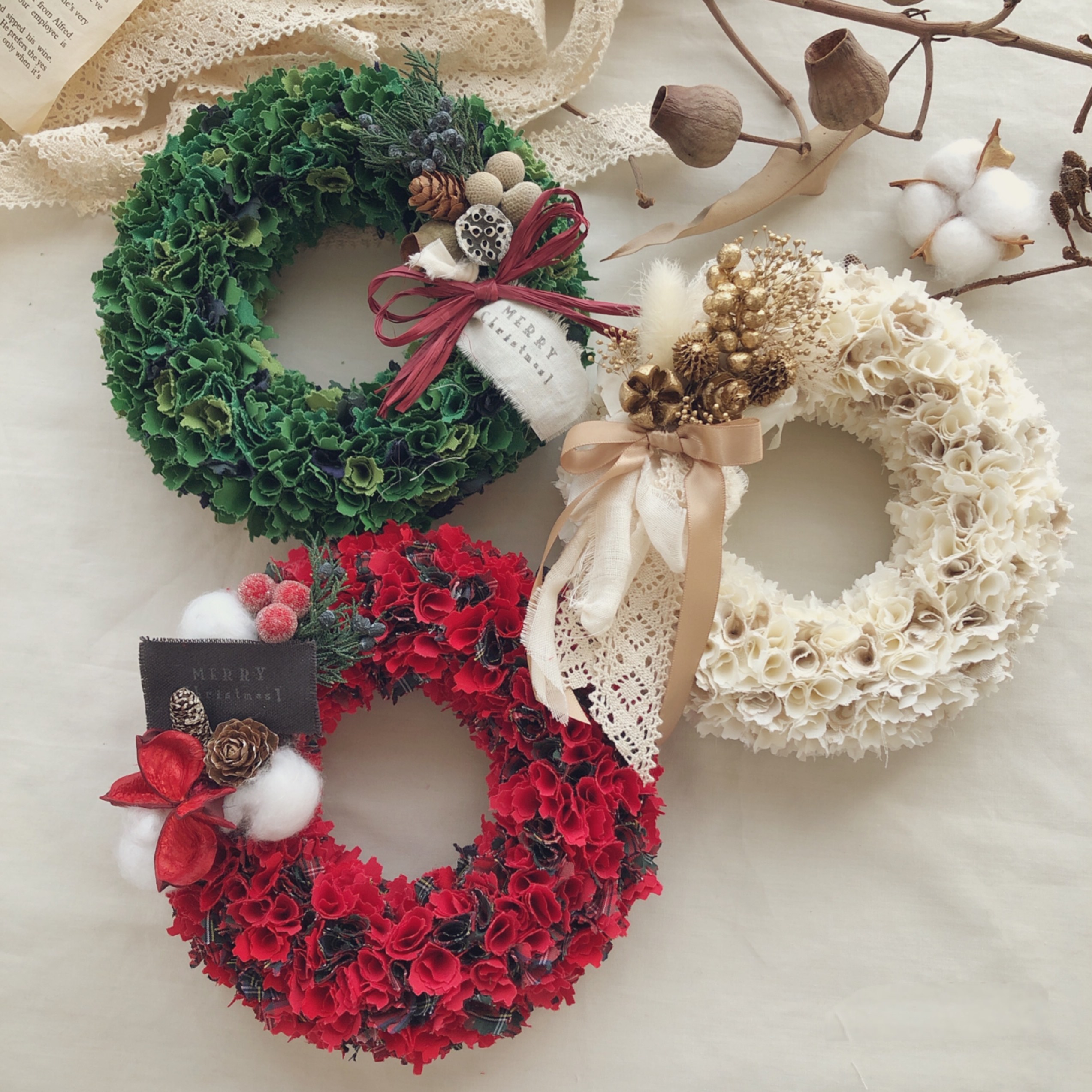 クリスマスリース 布リース リボン選べます✿ リース mira 通販 4859576Creema クリーマ