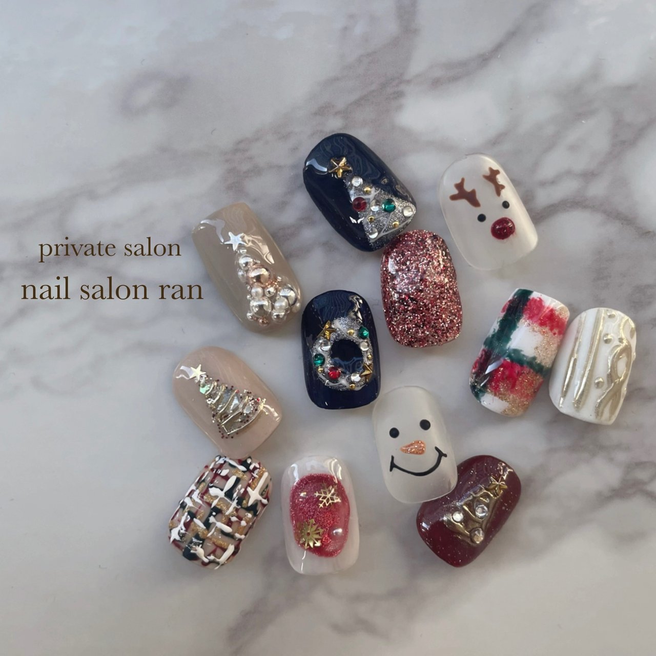 両手用 冬ネイルチップ ハートネイル ワンカラー クリスマスネイル