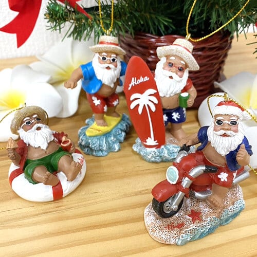 ハワイのサンタクロース クリスマスオーナメント ５個 サーフィン 海水浴 カヌ