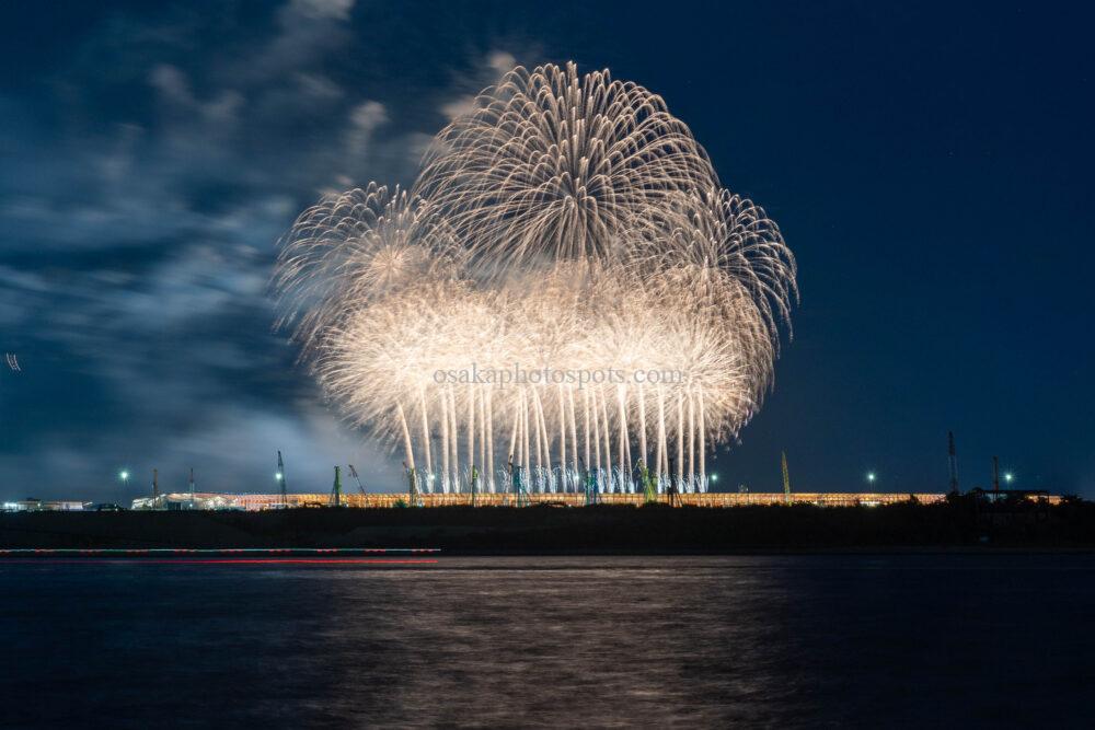 万博花火07 21 関門海峡花火大会 門司側 を舞洲シーサイドプロムナードから撮影カメラを片手に大阪へ