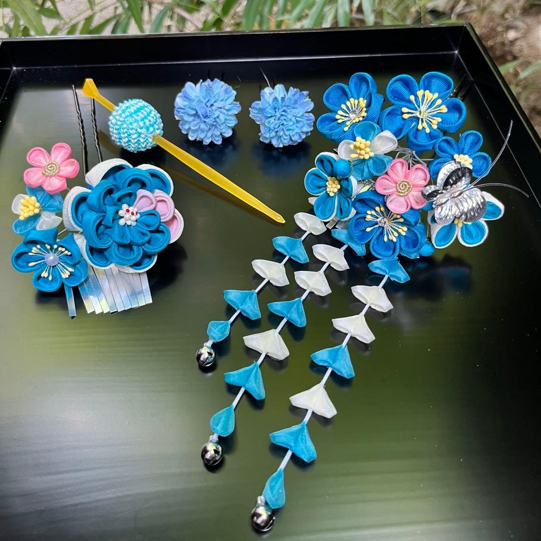 七五三 七歳用 髪飾り つまみ細工 赤系 - 呉服のひぐち