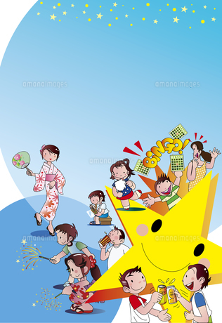 盆踊りイラスト 浴衣を着て踊る少女・夏祭りポスター素材