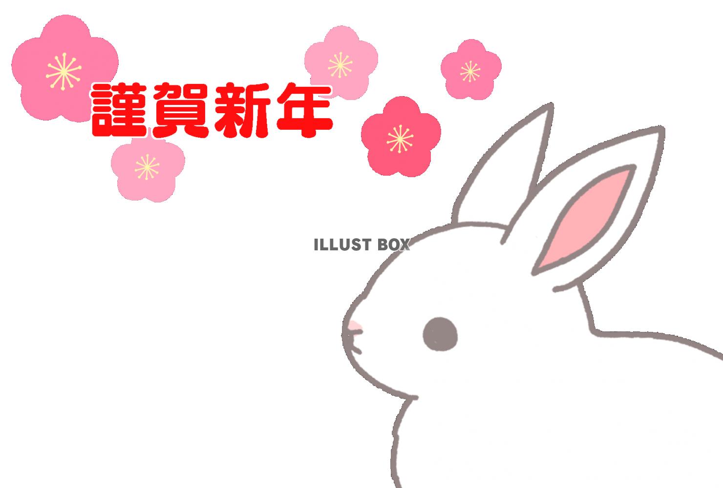 年賀状-2023年-手書きテンプレート うさぎ -和風03 横 ＜無料＞かわいいフリー素材 イラストK