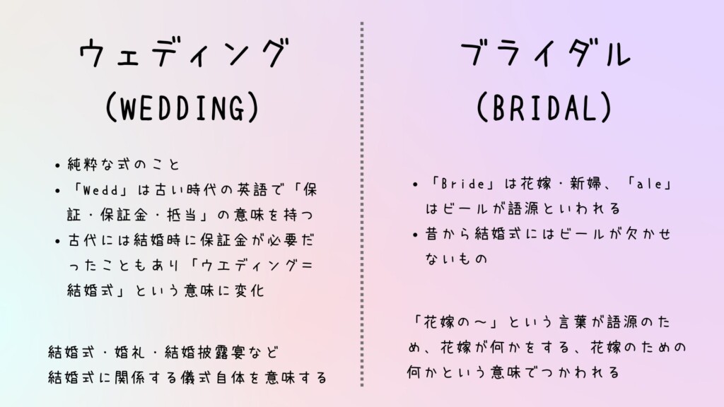 ウエディングとブライダルの違いは？仕事内容についても解説 - ブライダルスクール SANMARU