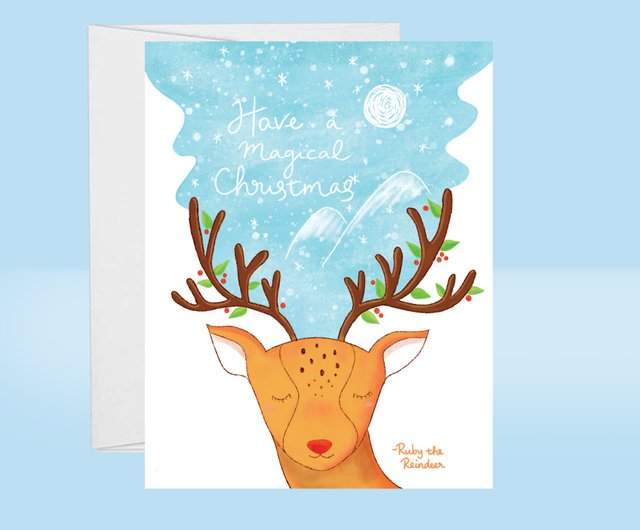 トナカイのクリスマスカード、背景ブルーグレーのイラスト素材235276504- イメージマート