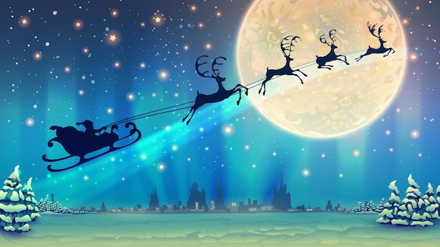 サンタクロースとトナカイの顔とベルのもこもこフレーム・枠イラストフリー素材 イラストミント