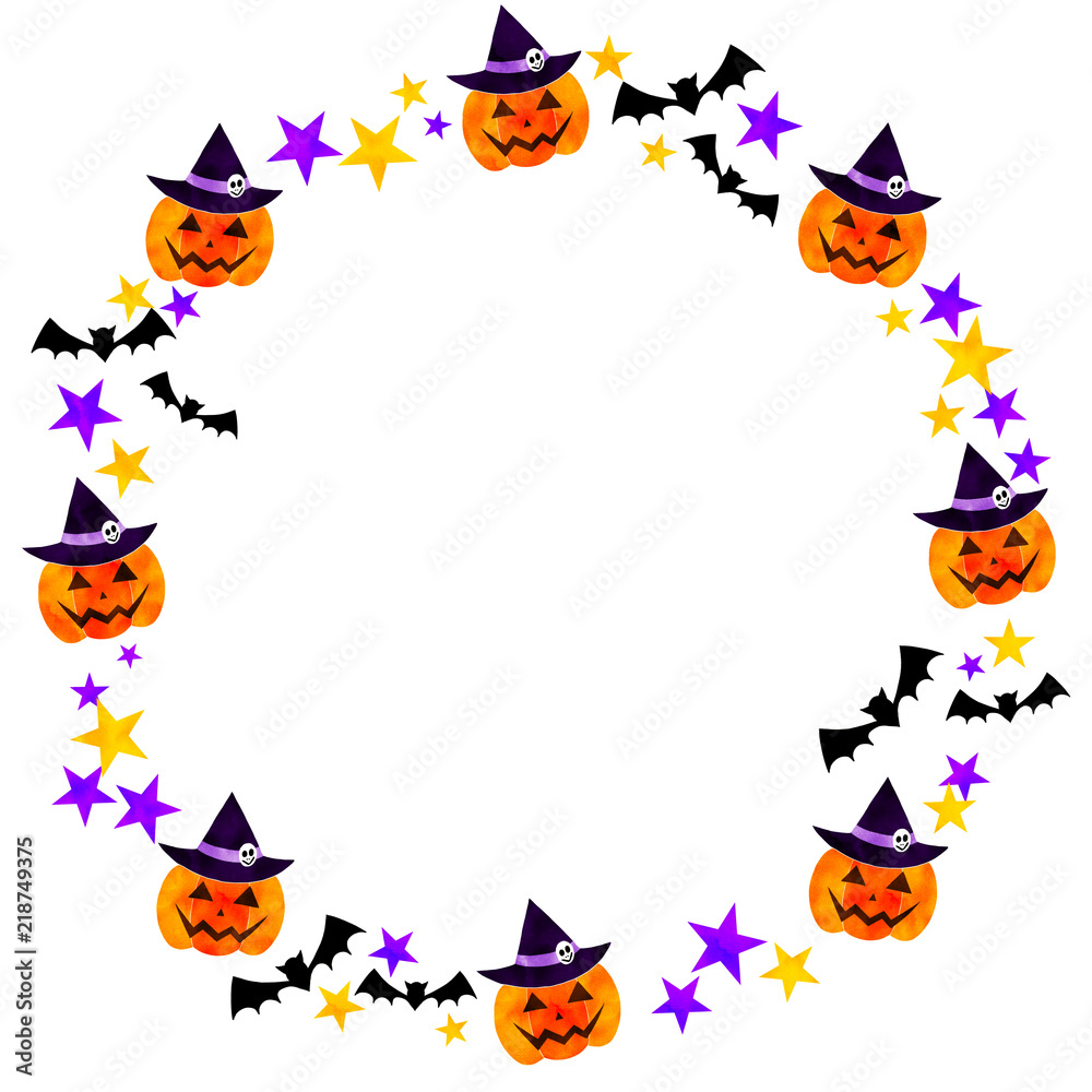 ハロウィン・丸フレーム：イラスト無料