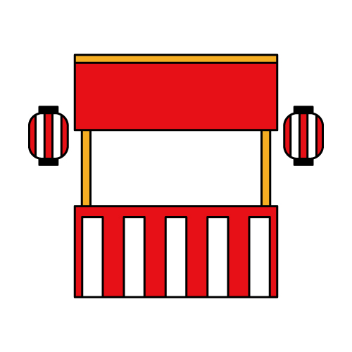 屋台イラスト 秋祭り神社の境内にあんず飴とお面売りの店