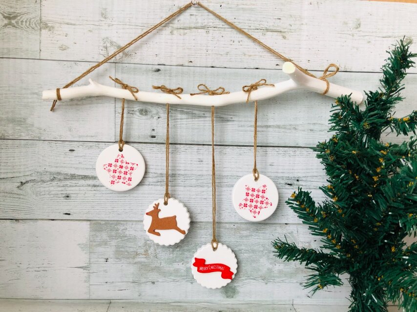 NO 417『流木・マクラメ・クリスマスガーランド・クリスマスオーナメント』 5 個 7 個 マクラメクリスマスツリーガーランド