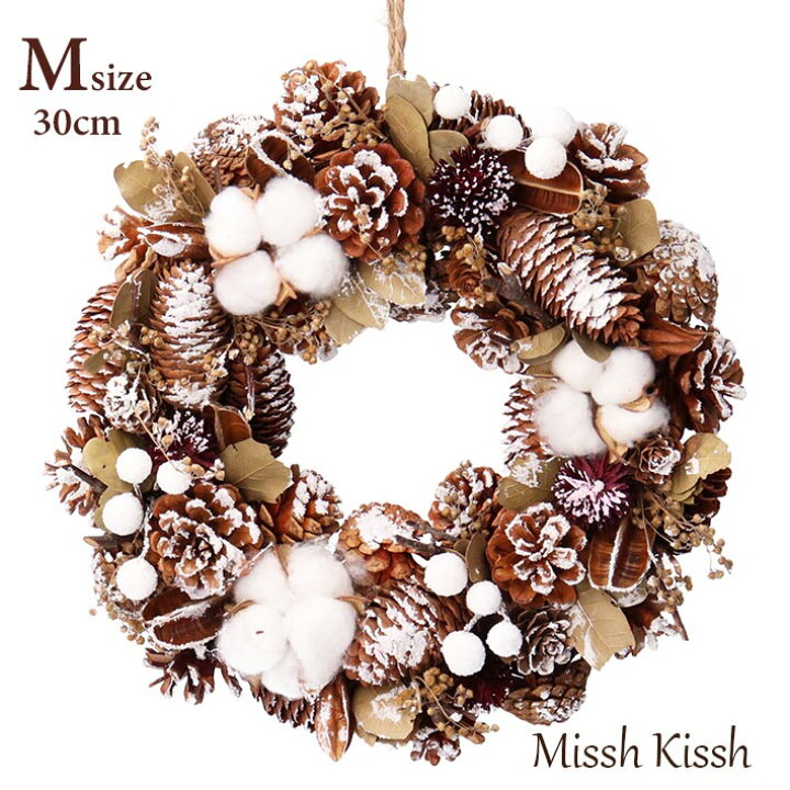 楽天市場 クリスマス リース スワッグ クリスマスリース wreath swag Mサイズ ナチュラル まつぼっくり コットン christmasXmas 店舗 装飾 玄関 ユニーク ギフト プレゼント : ミッシュ キッシュ