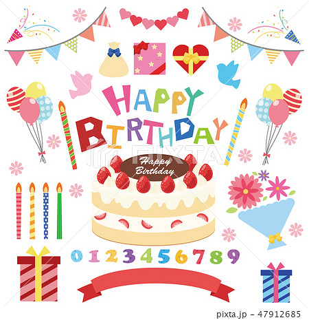 Happy Birthday ハッピーバースデー 」の文字イラストイラスト無料・かわいいテンプレート