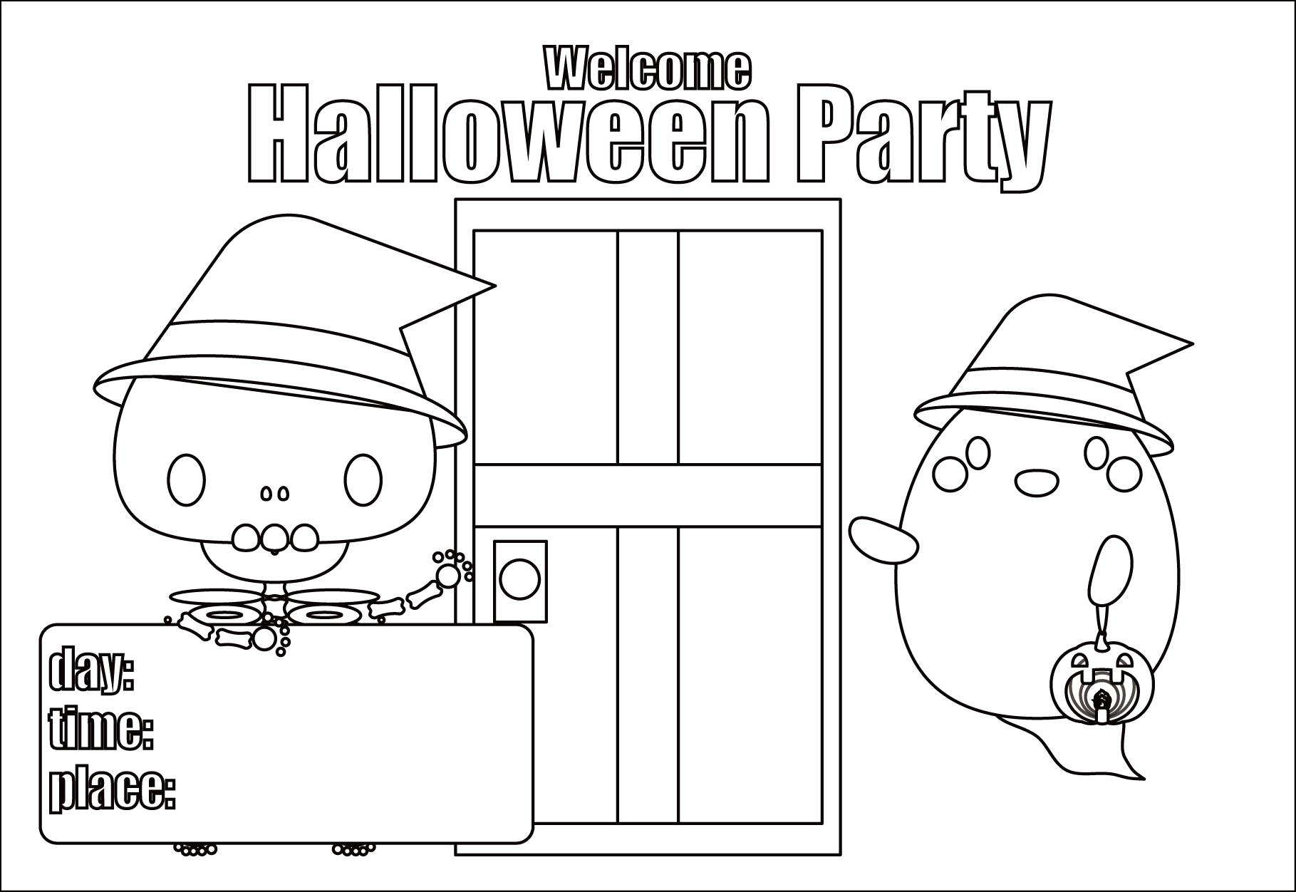 ハロウィンの塗り絵イラスト：イラスト無料