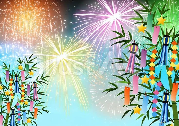 フリー素材お願いごとの短冊をたくさん飾った七夕祭りの写真素材