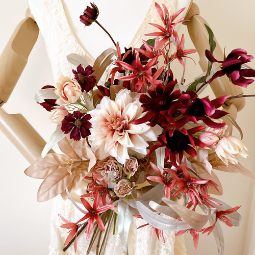 結婚式アーティフィシャルフラワーブーケ 赤系